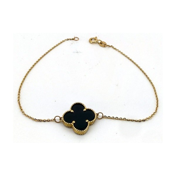 Pulsera trebol negra 1 de oro 18k
